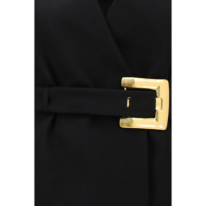 Balmain Black Wool Gold Buckle Belted Blazer