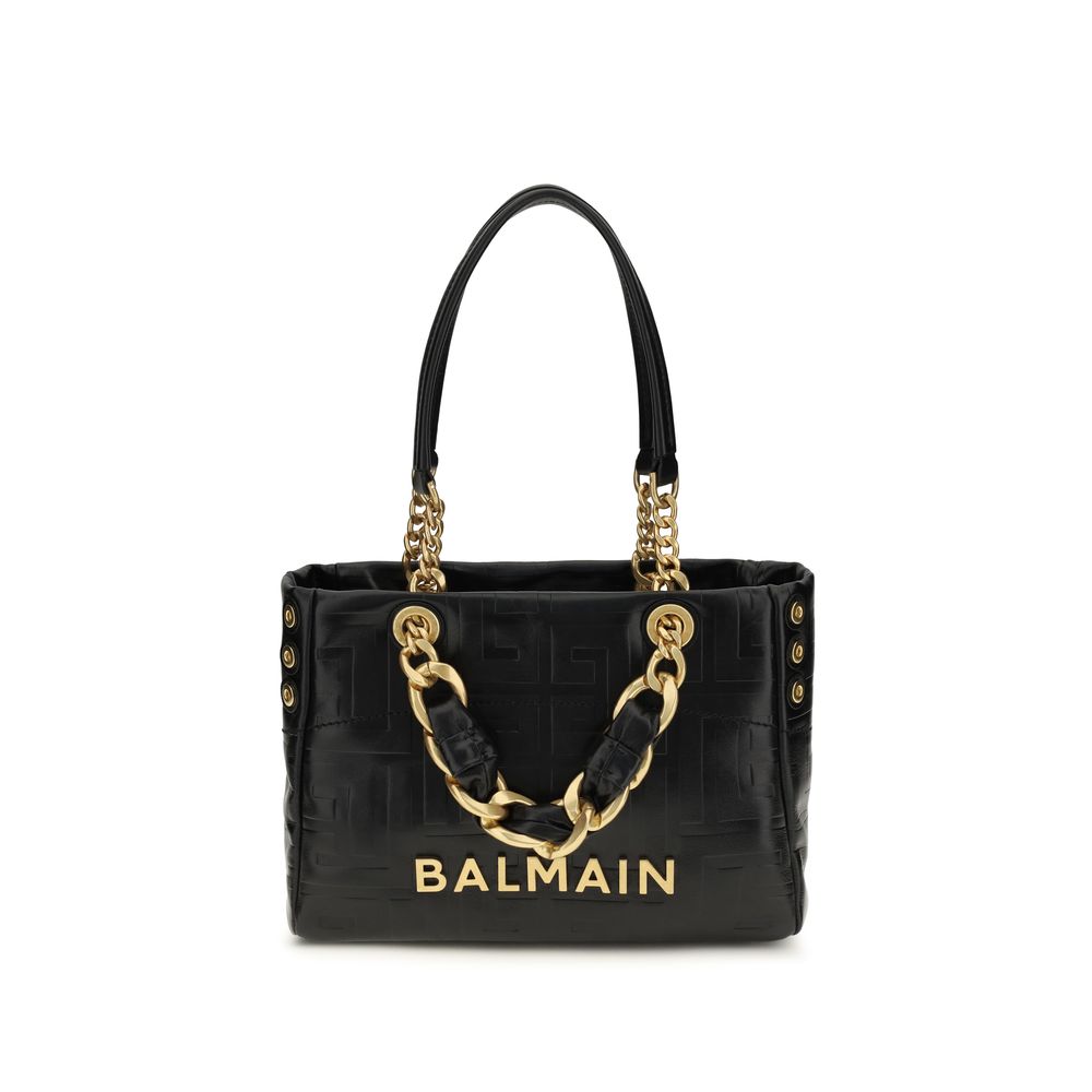 Balmain Black Calf Leather Small Cabas 1945 Tote Bag