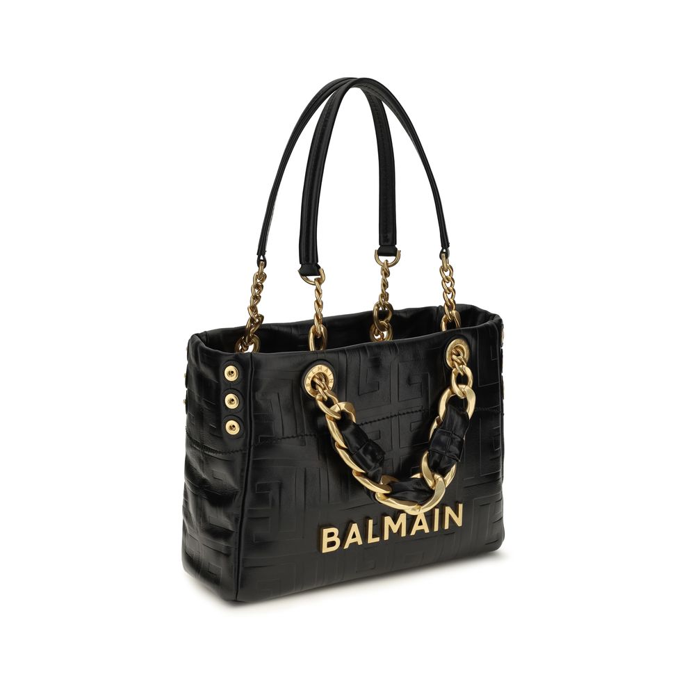 Balmain Black Calf Leather Small Cabas 1945 Tote Bag