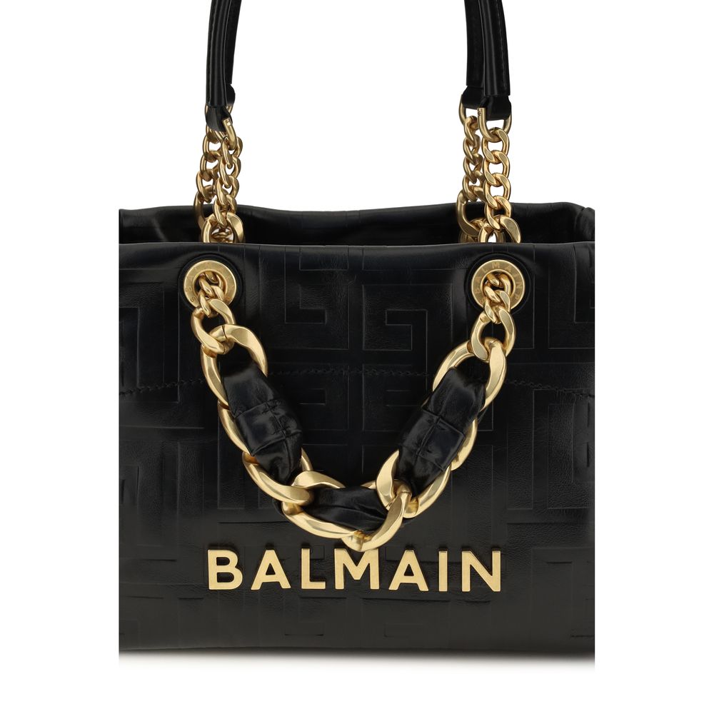 Balmain Black Calf Leather Small Cabas 1945 Tote Bag
