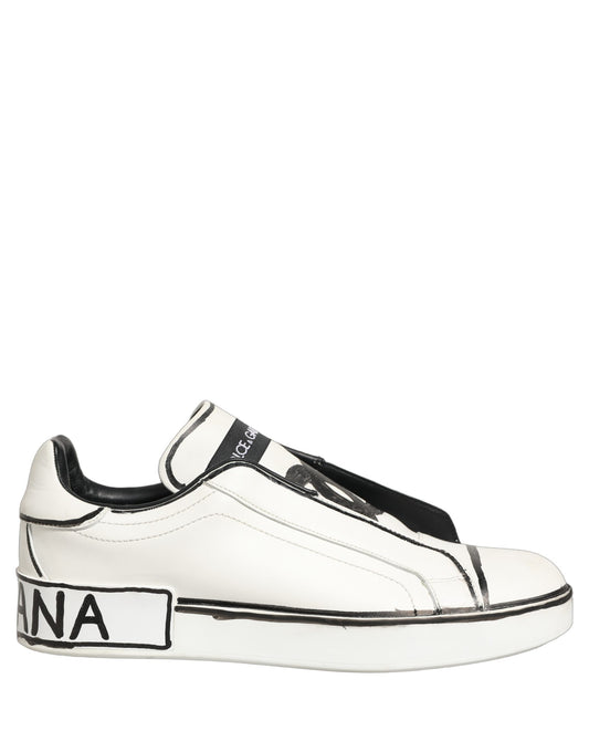 Dolce & Gabbana White Leather Portofino Low Top Sneakers Shoes