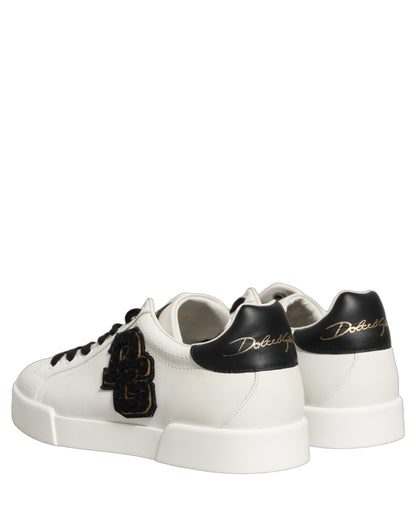Dolce & Gabbana White Leather DG Logo Low Top Sneakers