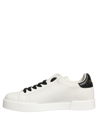 Dolce & Gabbana White Leather DG Logo Low Top Sneakers