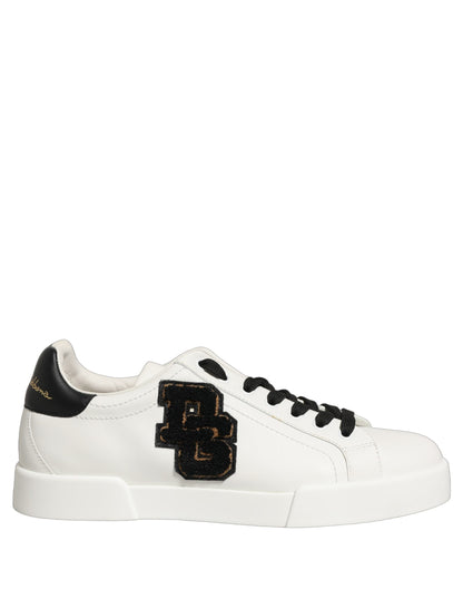 Dolce & Gabbana White Leather DG Logo Low Top Sneakers