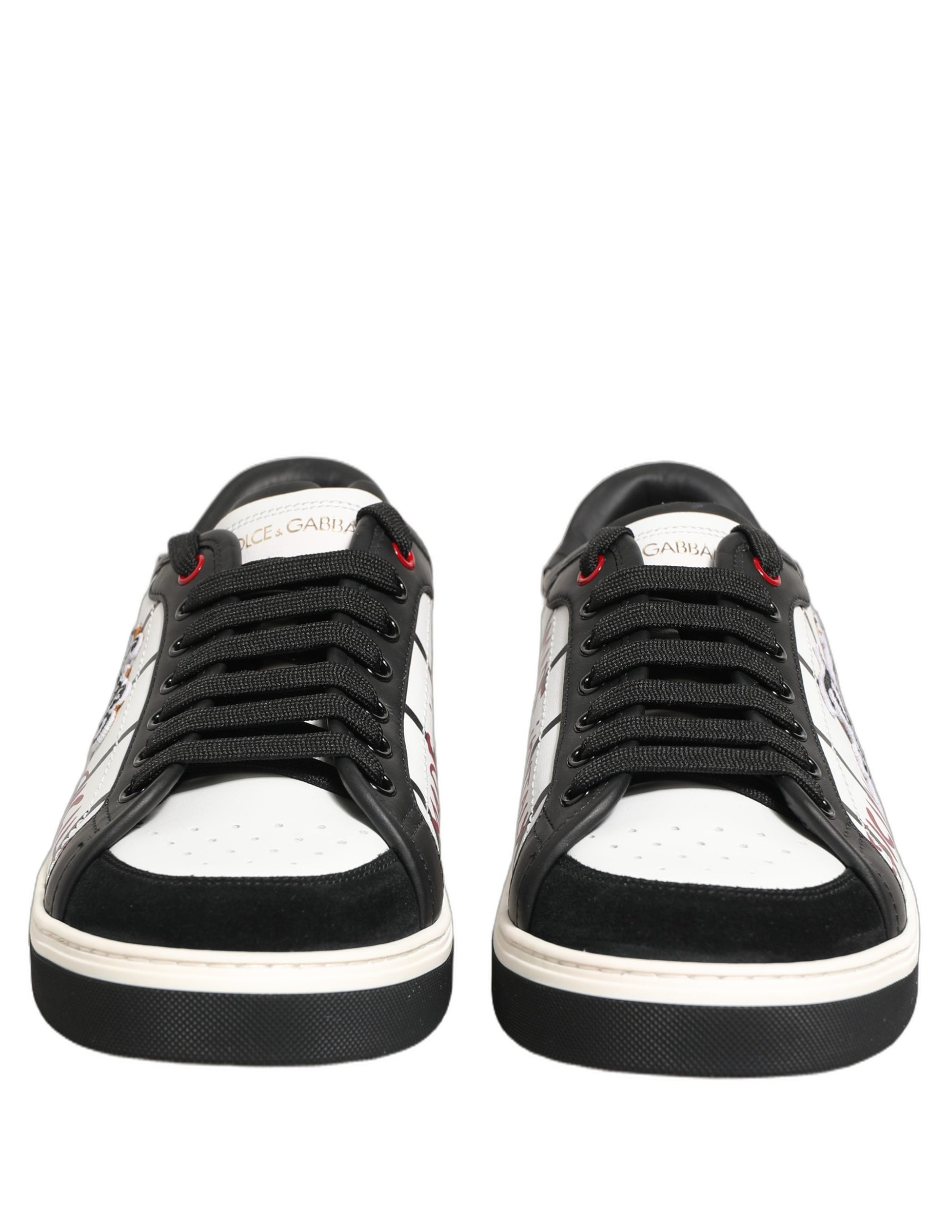 Dolce & Gabbana White Black DG Logo King Patch Low-Top Sneakers