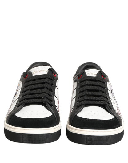Dolce & Gabbana White Black DG Logo King Patch Low-Top Sneakers