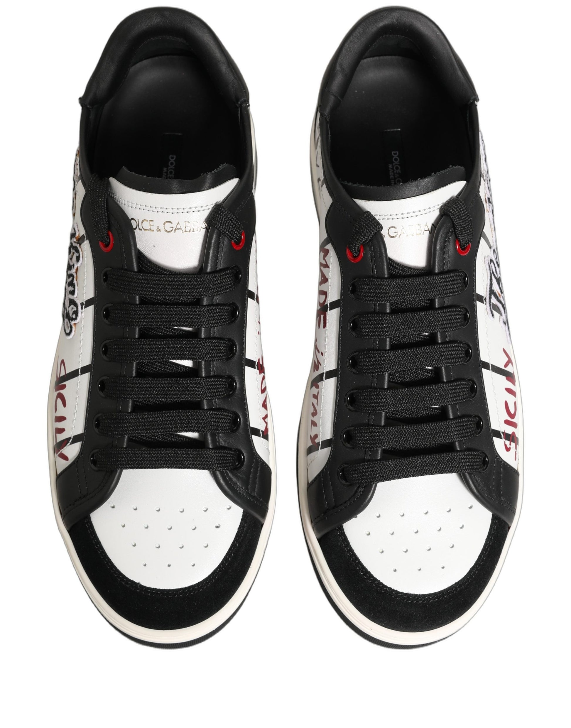 Dolce & Gabbana White Black DG Logo King Patch Low-Top Sneakers