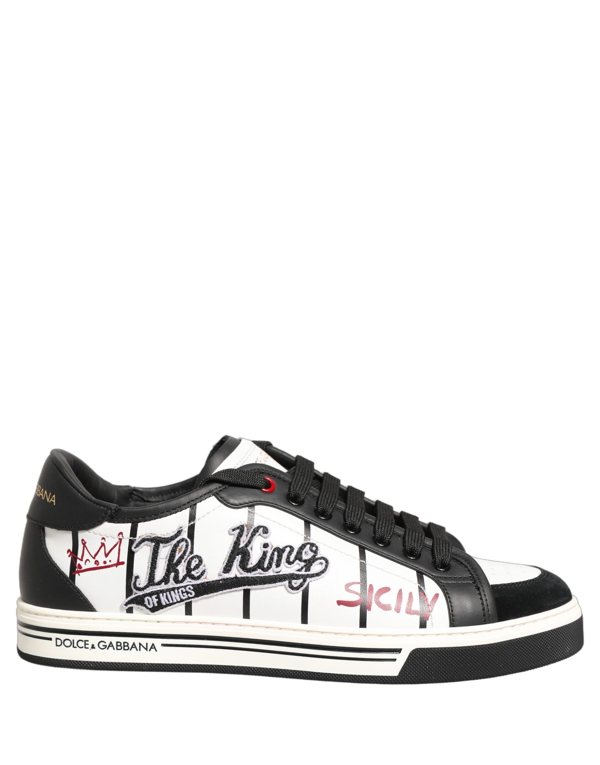 Dolce & Gabbana White Black DG Logo King Patch Low-Top Sneakers