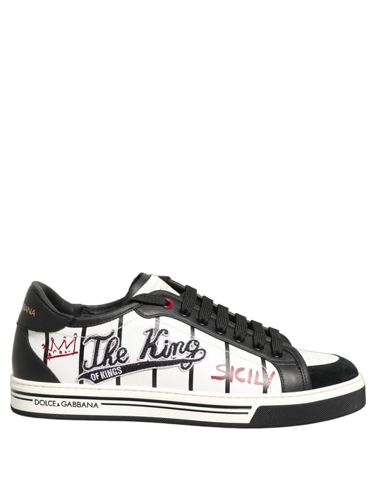 Dolce & Gabbana White Black DG Logo King Patch Low-Top Sneakers