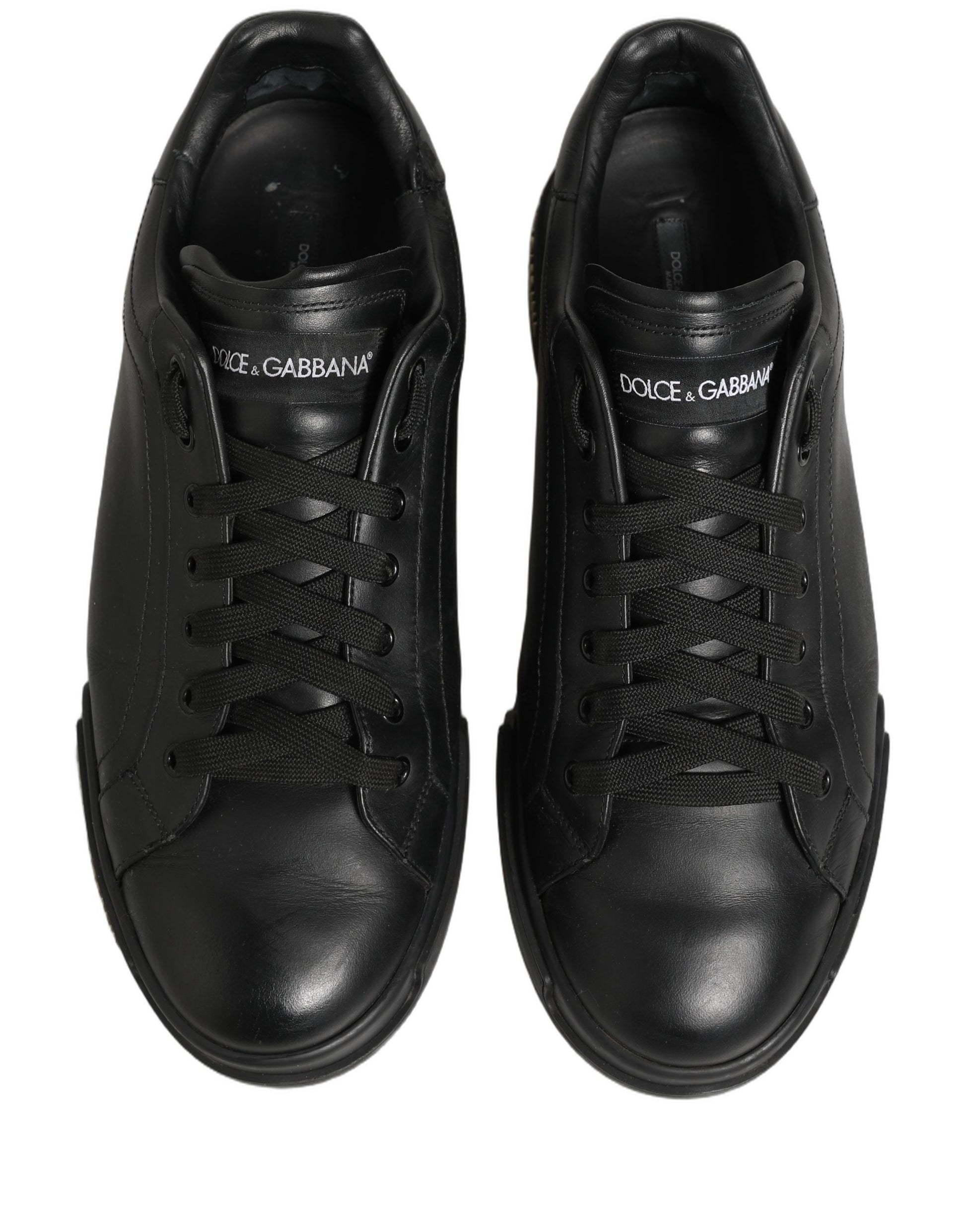 Dolce & Gabbana Black Leather Logo Low Top Men Sneakers Shoes