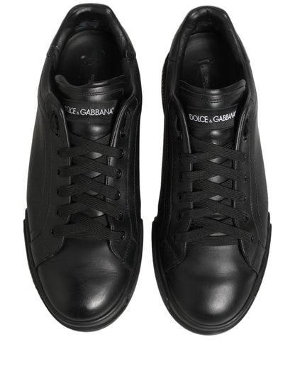 Dolce & Gabbana Black Leather Logo Low Top Men Sneakers Shoes