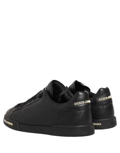 Dolce & Gabbana Black Leather Logo Low Top Men Sneakers Shoes