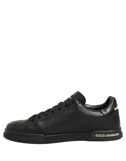 Dolce & Gabbana Black Leather Logo Low Top Men Sneakers Shoes