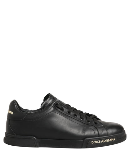 Dolce & Gabbana Black Leather Logo Low Top Men Sneakers Shoes