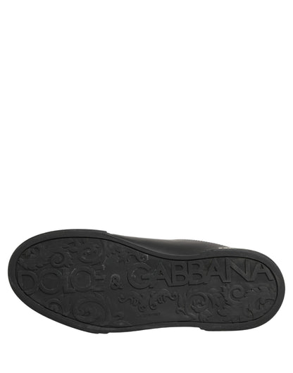 Dolce & Gabbana Black Leather Logo Low Top Men Sneakers Shoes
