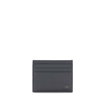 Ferragamo Blue Calf Leather Gancini Card Holder
