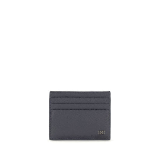 Ferragamo Blue Calf Leather Gancini Card Holder