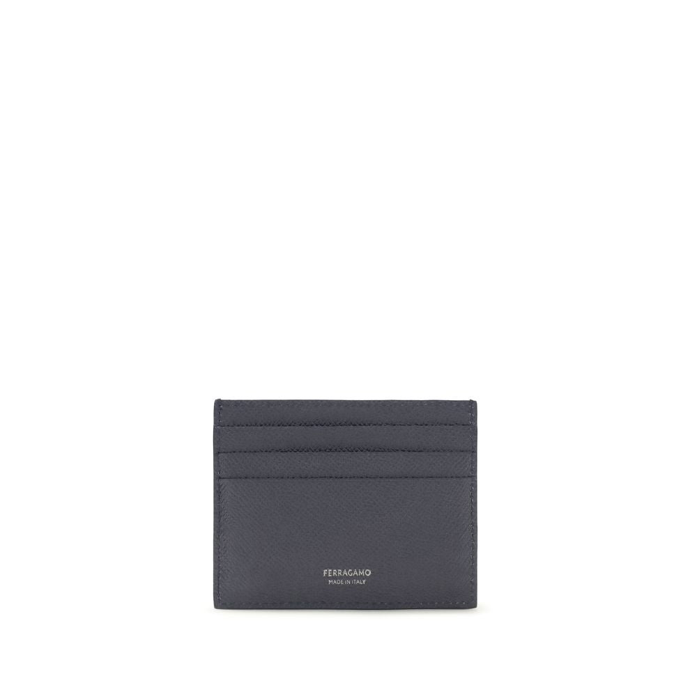 Ferragamo Blue Calf Leather Gancini Card Holder