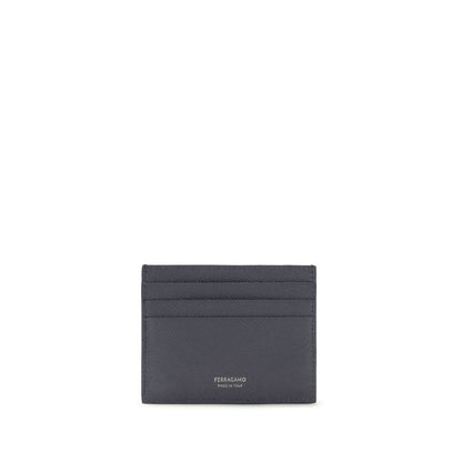 Ferragamo Blue Calf Leather Gancini Card Holder