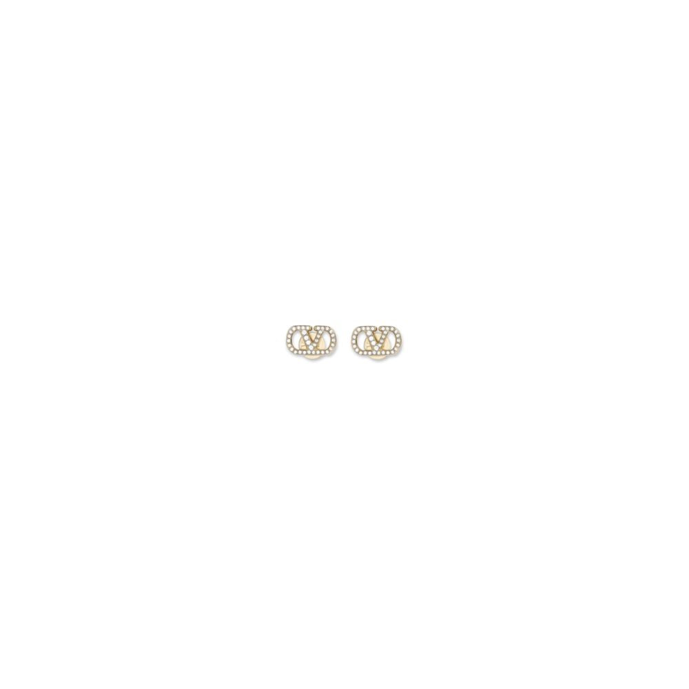 Valentino Garavani Gold Brass VLogo Signature Metal And Swarovski Crystals Earrings