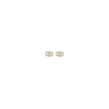 Valentino Garavani Gold Brass VLogo Signature Metal And Swarovski Crystals Earrings