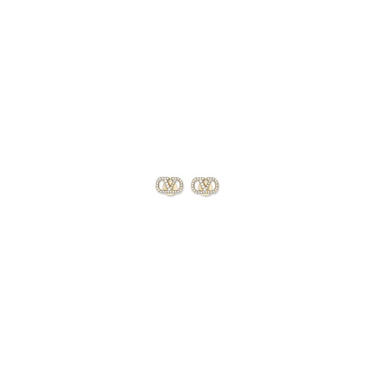 Valentino Garavani Gold Brass VLogo Signature Metal And Swarovski Crystals Earrings
