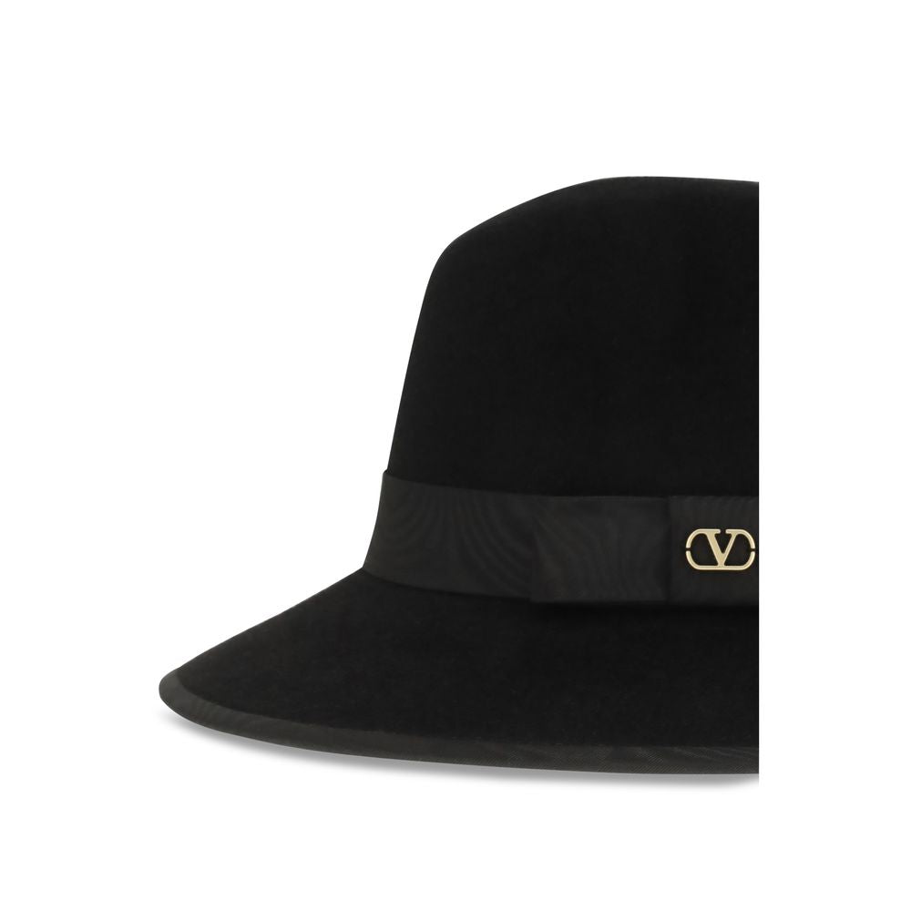 Valentino Garavani Black Cotton VLogo Signature Fedora Hat