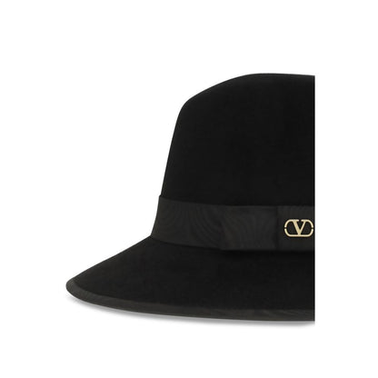 Valentino Garavani Black Cotton VLogo Signature Fedora Hat