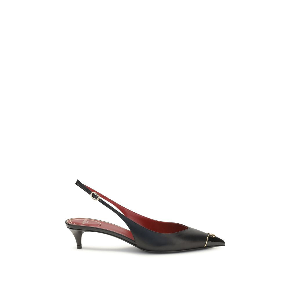 Valentino Garavani Black Calf Leather VLogo Signature Kitten-Heel Slingback Pumps