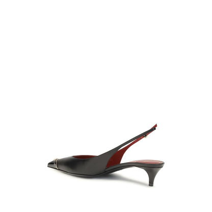 Valentino Garavani Black Calf Leather VLogo Signature Kitten-Heel Slingback Pumps