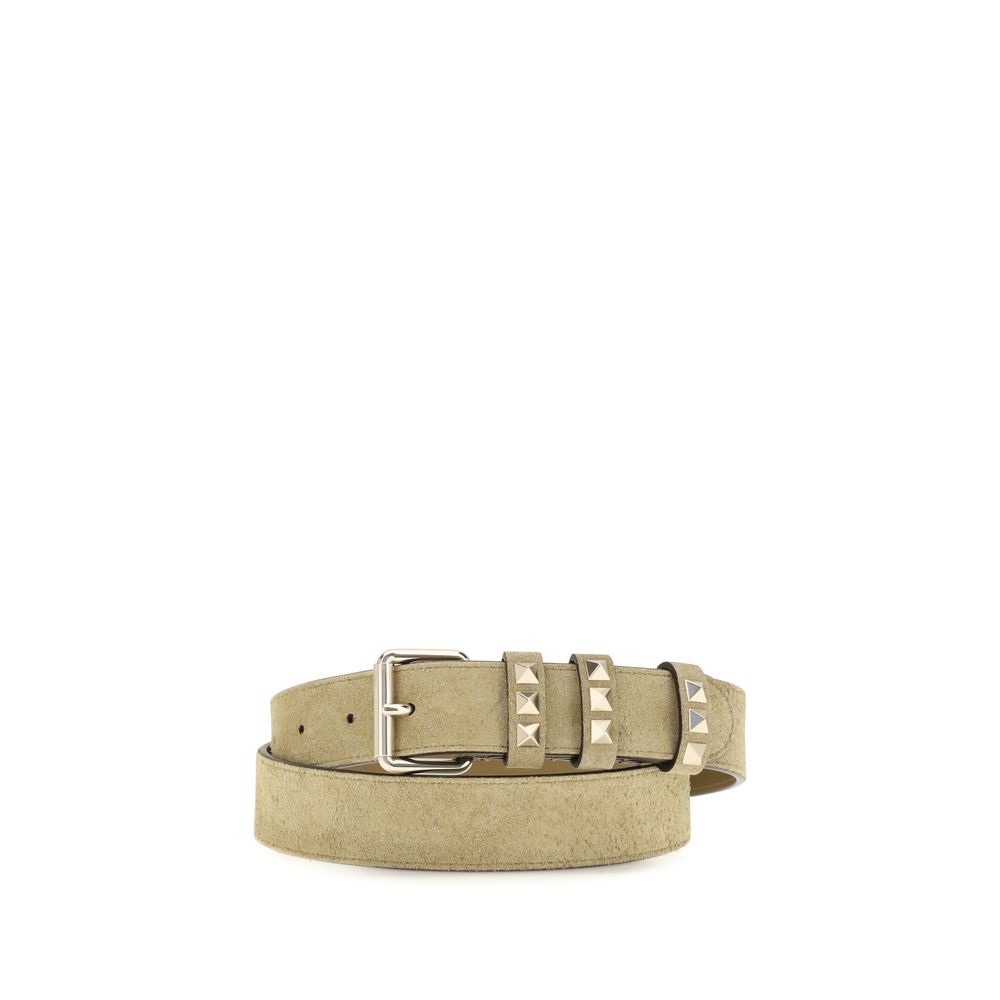 Valentino Garavani Beige Rockstud Suede Leather Belt