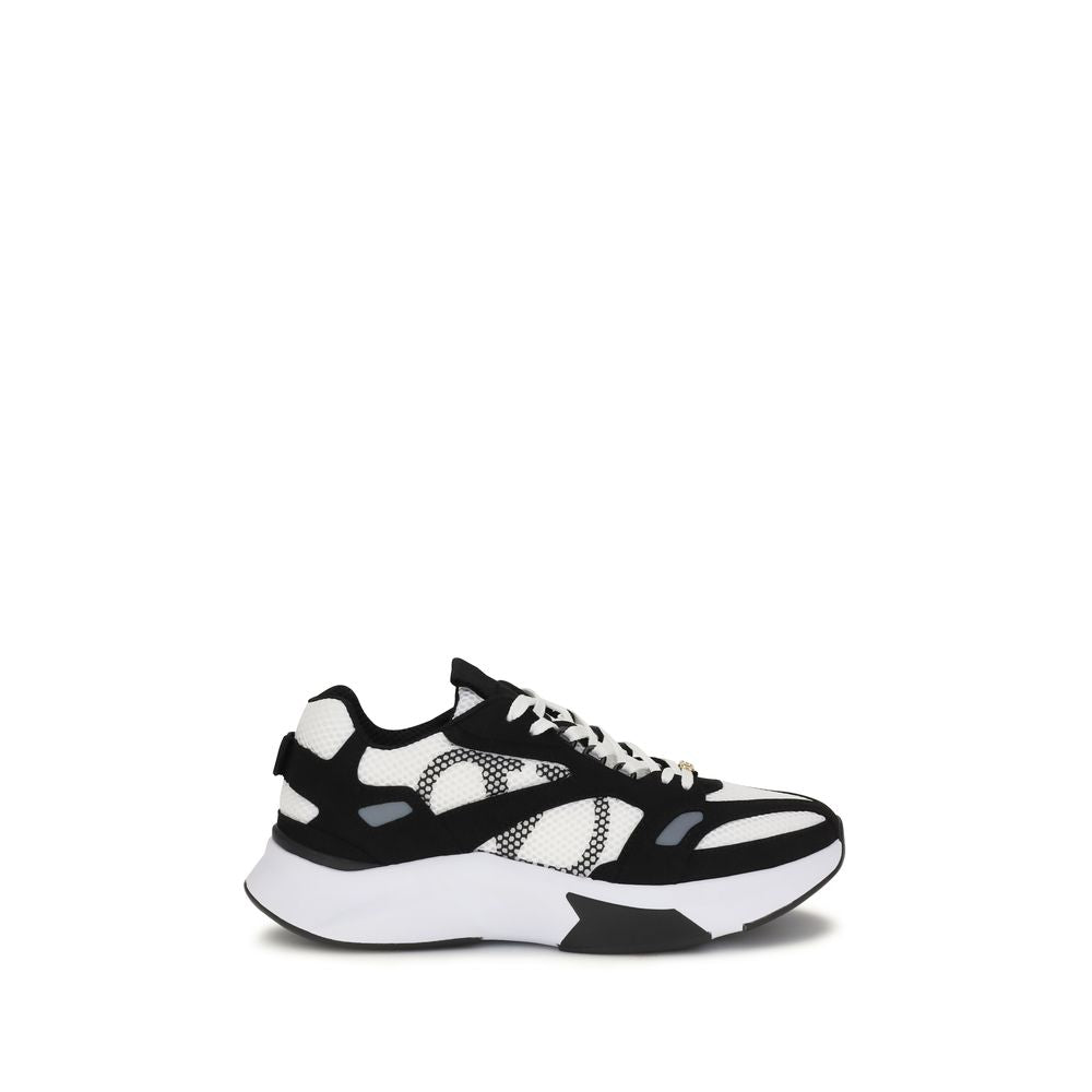 Valentino Garavani White & Black Demivee Mesh and Suede Sneakers