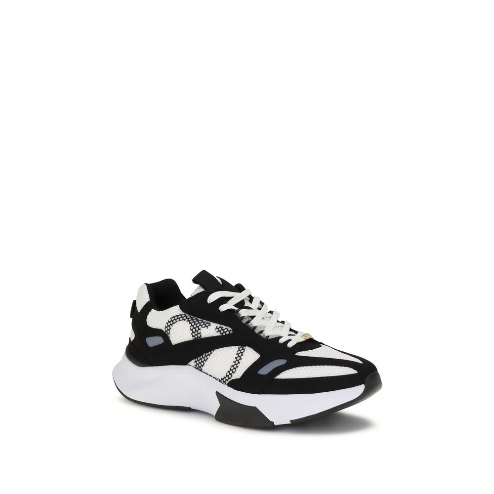 Valentino Garavani White & Black Demivee Mesh and Suede Sneakers