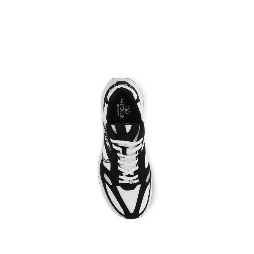 Valentino Garavani White & Black Demivee Mesh and Suede Sneakers