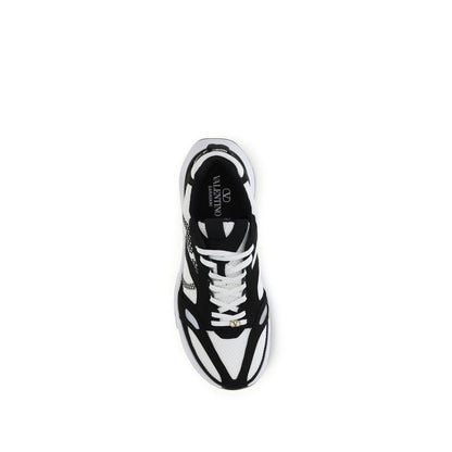 Valentino Garavani White & Black Demivee Mesh and Suede Sneakers