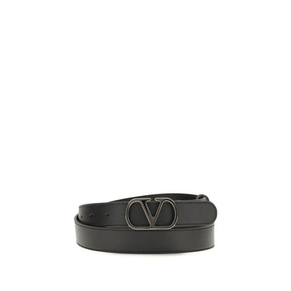 Valentino Garavani Black Calf Leather VLogo Signature Leather Belt