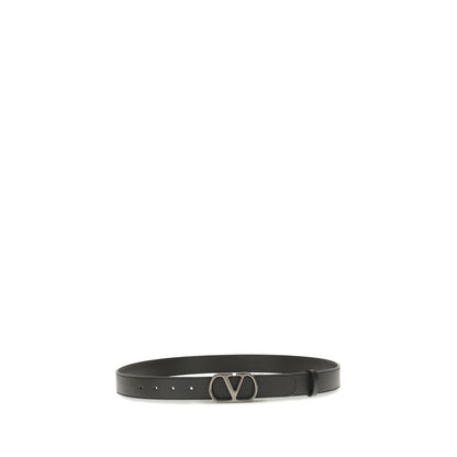 Valentino Garavani Black Calf Leather VLogo Signature Leather Belt