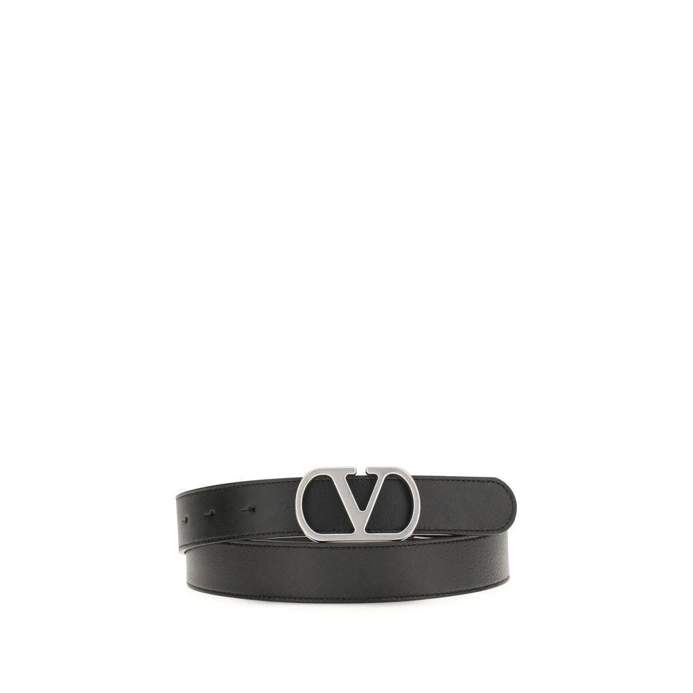 Valentino Garavani Black Calf Leather VLogo Signature Leather Belt