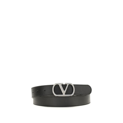 Valentino Garavani Black Calf Leather VLogo Signature Leather Belt