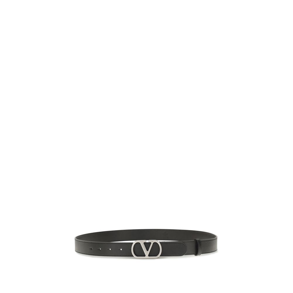 Valentino Garavani Black Calf Leather VLogo Signature Leather Belt