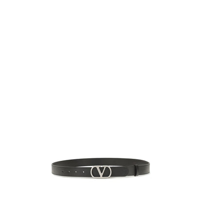 Valentino Garavani Black Calf Leather VLogo Signature Leather Belt