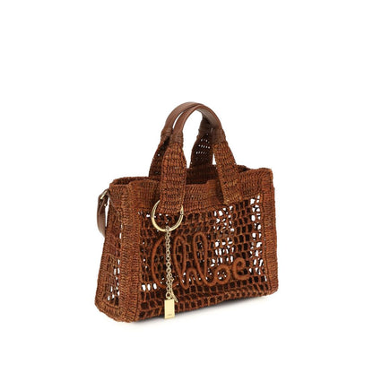 Chloé Brown Raffia Small Summer Banana East-West Tote Bag