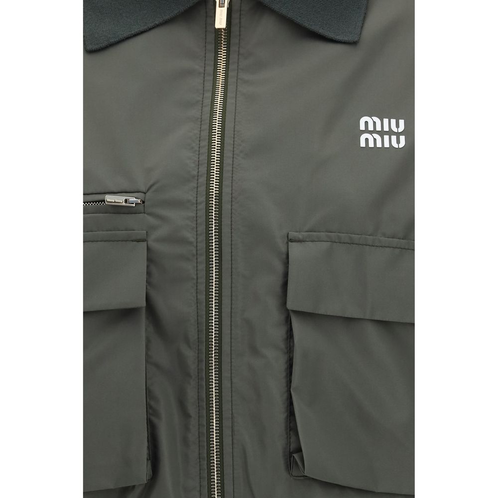 Miu Miu Forest Green Technical Fabric Blouson Jacket