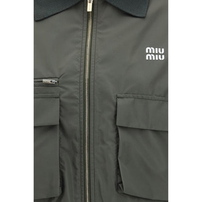 Miu Miu Forest Green Technical Fabric Blouson Jacket