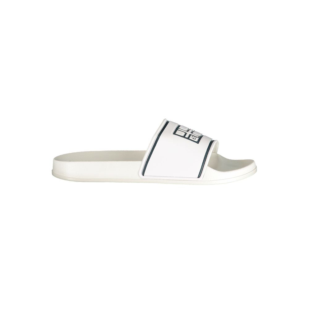 Norway 1963 White Pool Slide Sandals with Dark Blue Trim