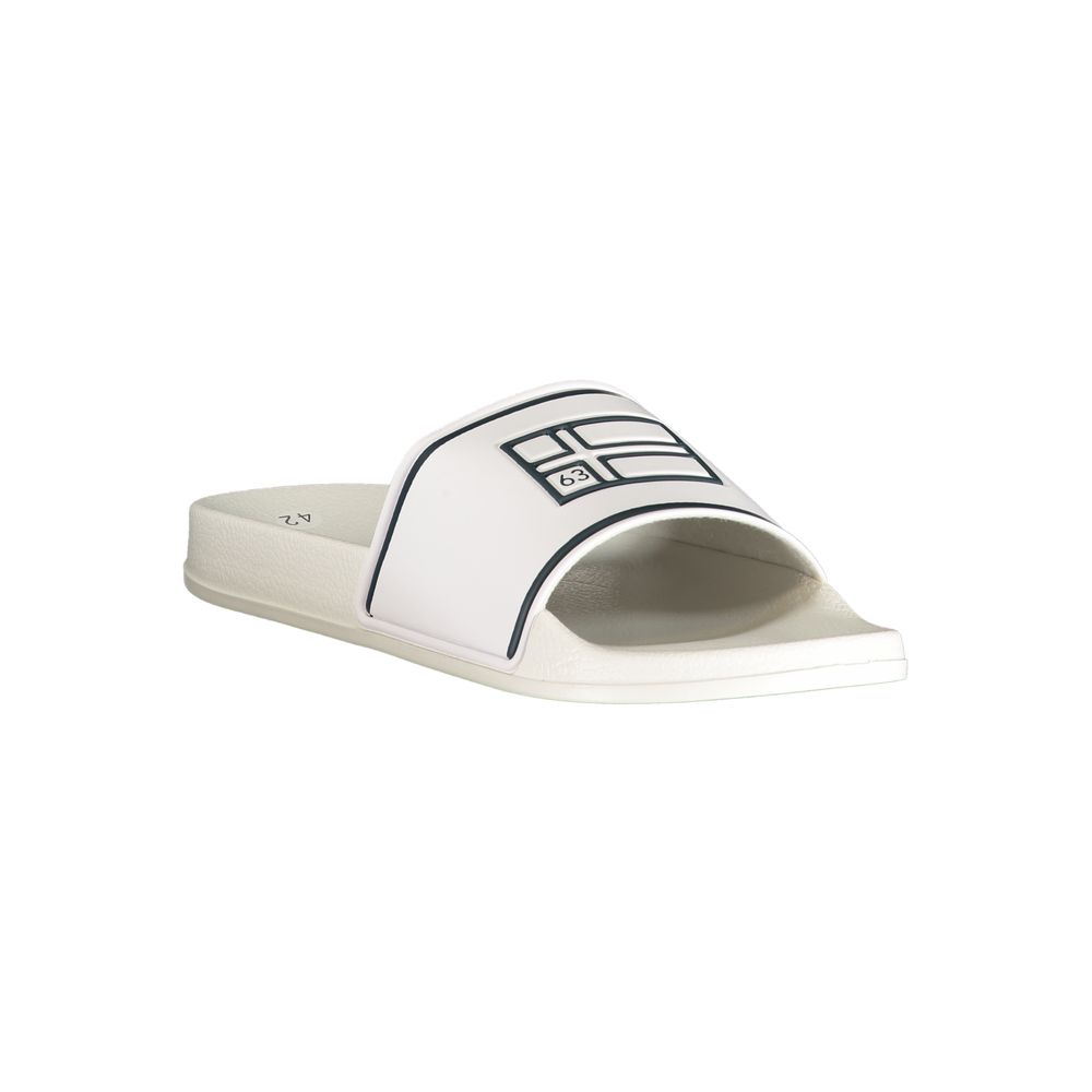 Norway 1963 White Pool Slide Sandals with Dark Blue Trim