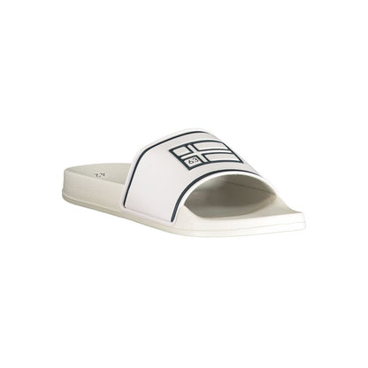 Norway 1963 White Pool Slide Sandals with Dark Blue Trim