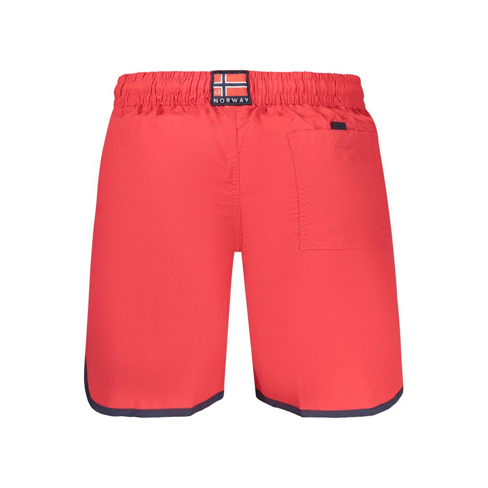 Norway 1963 Red Men's Swim Shorts with Elastic Waist and Pockets