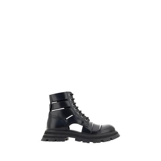 Alexander McQueen Black Calf Leather Wander Combat Lace-Up Boots