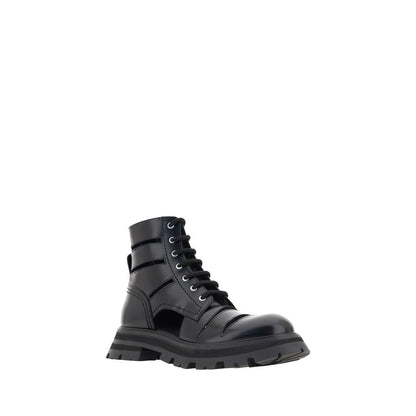 Alexander McQueen Black Calf Leather Wander Combat Lace-Up Boots
